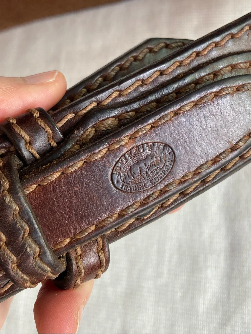 Vintage Duluth Classic Brown Leather Men’s Belt - Stitched Casual Style 43”-47”